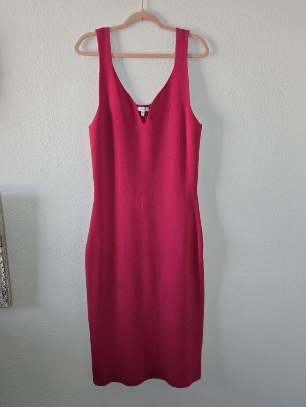 REISS Dakota Sweetheart Neck Sleeveless Chic BodyCon Knit Midi Dress Fushia XL